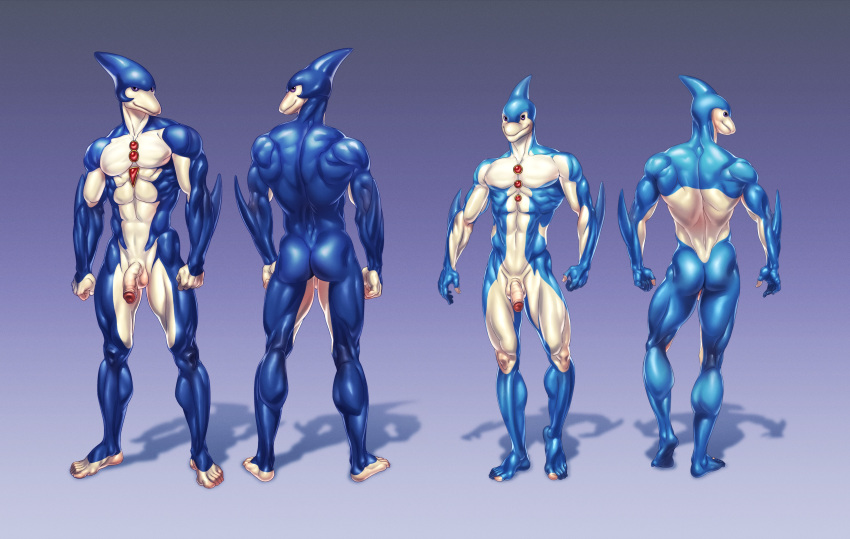 2boys 5_toes abs alien anthro ass balls ballsack big_butt blue_skin cetacean dolphin flaccid_penis foreskin foreskin_folds front_view humanoid_penis intact lytta_the_bug male male_only mammal marine muscles muscular_male neo-spacian_aqua_dolphin neo-spacian_marine_dolphin nude_male pecs penis purple_eyes rear_view retracted_foreskin scrotum shiny testicles toes uncut veiny_penis white_countershading yu-gi-oh! yu-gi-oh!_gx