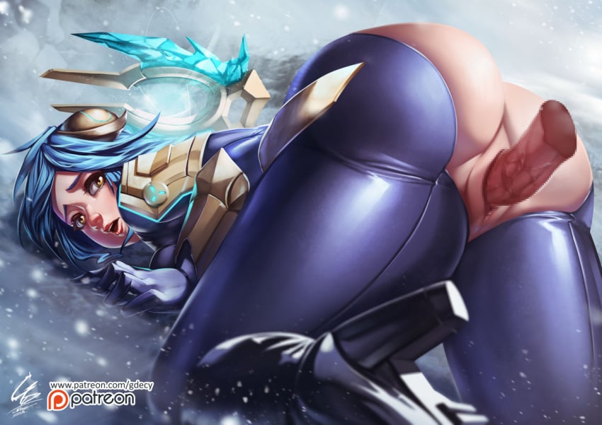 all_fours anus ass bent_over blue_hair breasts censored disembodied_penis female frostblade_irelia gdecy high_heels huge_ass irelia_xan league_of_legends penis pov pussy sex snowdown_series solo torn_bodysuit vaginal_penetration watermark winter_wonderland_series yellow_eyes