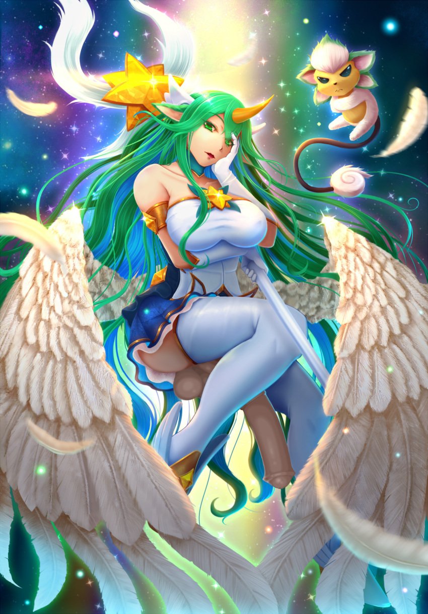 animal_ears animal_genitalia_on_humanoid canastus dickgirl futa_only futanari green_eyes green_hair horn horsecock horsecock_on_humanoid human_with_animal_genitalia intersex league_of_legends oldlim soraka star_guardian star_guardian_series star_guardian_soraka tagme