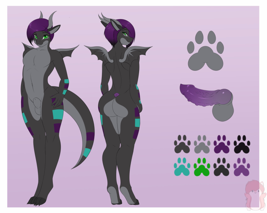 animal_genitalia anthro ass balls dragon girly green_eyes hair huggablehusky knot long_hair looking_at_viewer male model_sheet nude scalie seren_duskflare sheath standing wide_hips