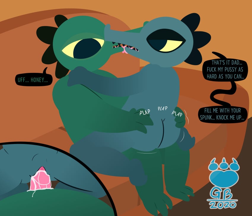 2020 absurd_res alligator alligatorid ass bea_santello bunnybara crocodilian daughter duo english_text father father_and_child father_and_daughter female furniture genitals green_body hi_res incest kissing male male/female mr_santello_(nitw) night_in_the_woods parent parent_and_child penis profanity pussy reptile scalie sex sitting sofa text video_games