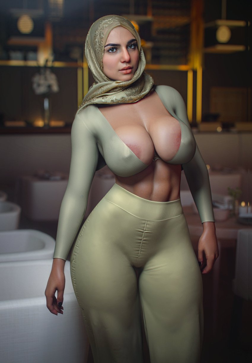 1girls 2024 3d ai_generated areolae_slip bare_belly bare_midriff big_nipples black_nail_polish call_of_duty call_of_duty_modern_warfare call_of_duty_modern_warfare_2_(2022) call_of_duty_modern_warfare_3_(2023) claudia_doumit cleavage cleavage_overflow covered_hair date detailed_background dinner_date farah_karim female female_only forehead_vein front_view green_eyes hazel_eyes head_scarf high-waist_pants high_waisted_pants hijab image_set ineffective_clothing legs_together long-sleeved_shirt long_eyelashes long_sleeve_shirt long_sleeves looking_forward midriff_baring_shirt muscular_abs muslim muslim_female nail_polish nipple_bulge no_nude no_nudity noahgraphicz non_nude orange_lips painted_nails plump_lips restaurant rosy_cheeks smiling solo standing thigh_gap tight_clothing tight_pants tight_topwear voluptuous voluptuous_female