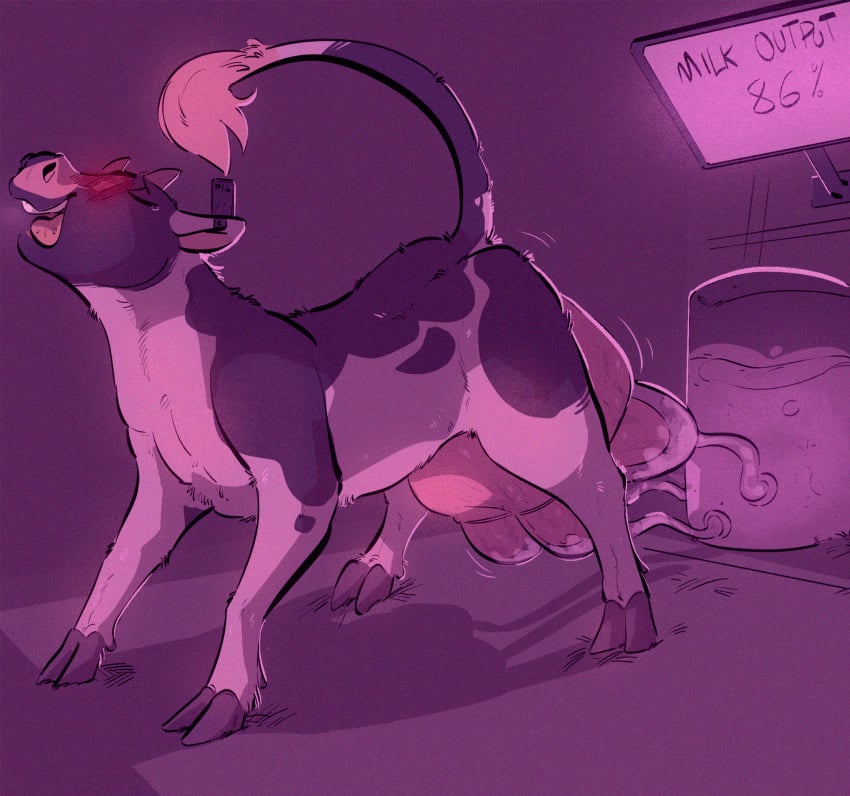 after_transformation blush bodily_fluids bovid bovine breast_milking cattle female feral hi_res lactating looking_pleasured machine mammal milking_machine raised_tail solo spread_legs spreading tail teats udders zoba_(artist)