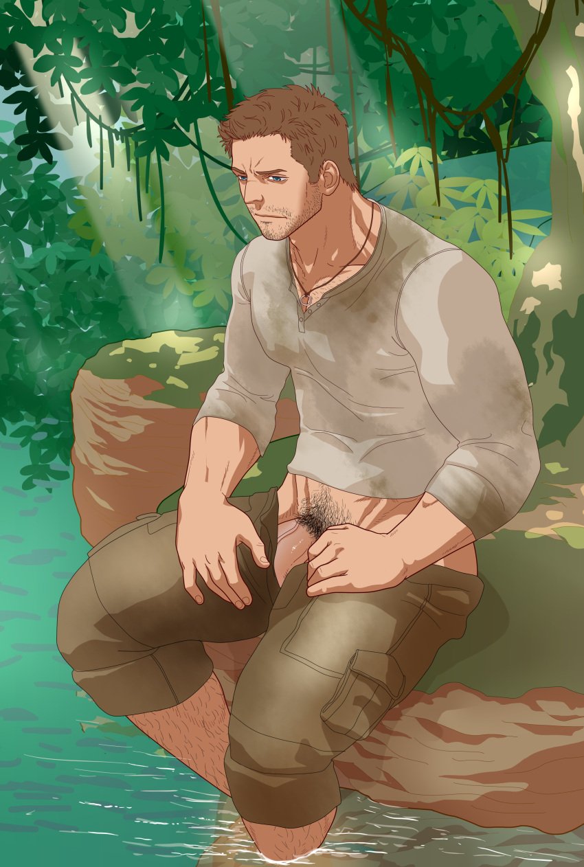 bara bulge inmomakuro male male_only male_pubic_hair muscular_male nathan_drake naughty_dog penis playstation uncharted