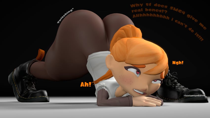 3d 3d_(artwork) ass ass_crack ass_focus big_ass big_butt bubble_butt dialogue female_only garry's_mod gmod huge_ass huge_butt human_meggy leviantan581re meggy_spletzer ponytail_meggy sfm smg4 source_filmmaker struggling text