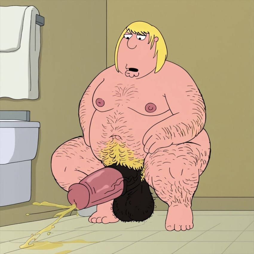 1boy ai_generated balls ballsack body_hair chris_griffin family_guy fat fat_man horsecock hyper_penis male male_only moobs nipples obese obese_male overweight overweight_male peeing pissing sitting_pee urinating urinating_male urination urine_pool urine_stream watersports