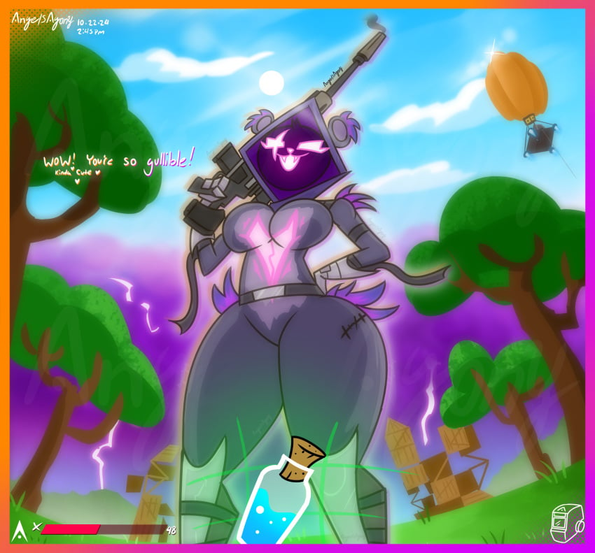 2d 2d_(artwork) agonywelds ass big_ass big_breasts femdom fortnite fortnite:_battle_royale furry gun holding_gun lens_flare looking_at_viewer looking_down low-angle_view raven_team_leader sniper sniper_rifle talking_to_viewer text thick_ass thick_thighs thighs