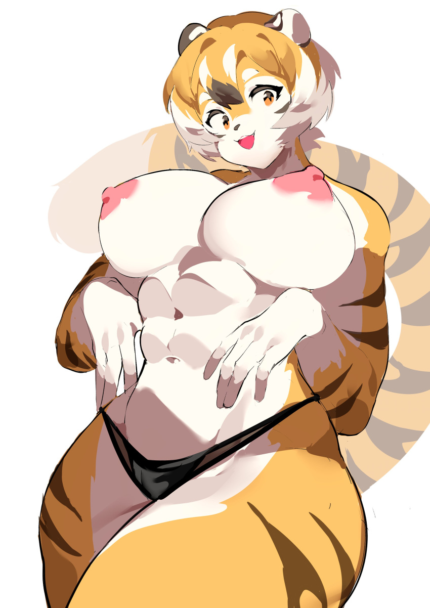 aspirindabaitu big_breasts breasts feline female furry mx99926 nipples tagme thick_thighs tiger tiger_girl wide_hips