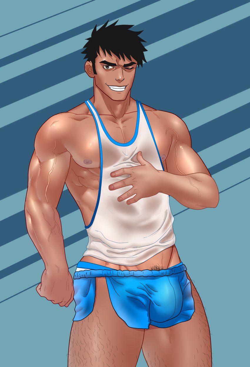 abs bara biceps big_bulge bulge clothing inmomakuro male male_nipples male_only muscular_male nipples pecs tight_clothing