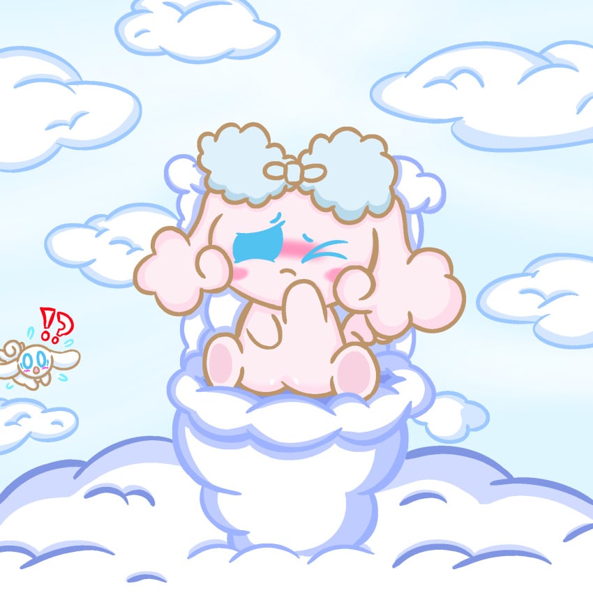 cinnamon_(cinnamoroll) cinnamoroll cinnamoroll_(series) cloud clouds cloudy_sky pink_hair poron_(cinnamoroll) pussy sanrio scat st4rzzz surprised toilet toilet_use watching_from_afar