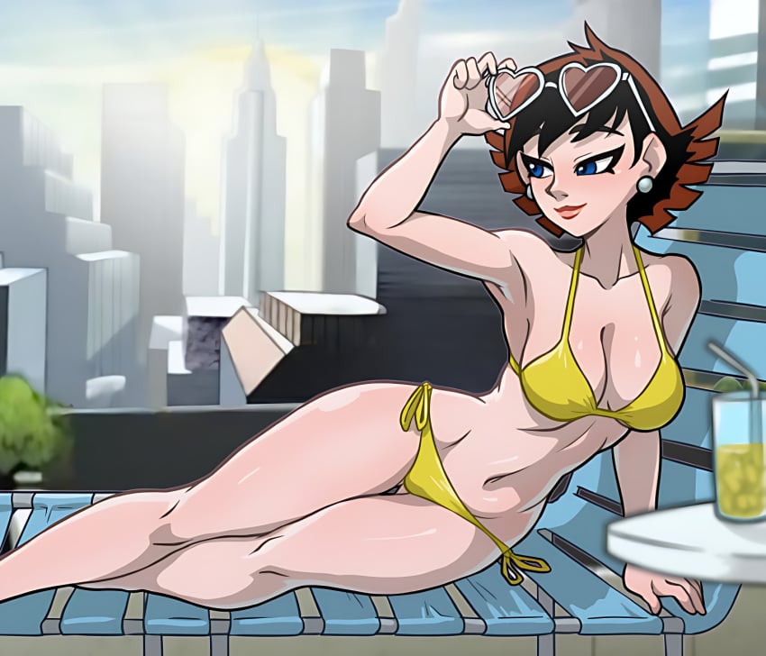 1girls 2024 2024s 2d 2d_(artwork) avengers belly_button big_breasts bikini blue_eyes brown_hair centinel303 city_background earring earrings female female_focus female_only janet_van_dyne marvel marvel_animated_universe marvel_comics navel outdoors short_hair slim_female solo solo_female sunbathing sunglasses sunglasses_on_head the_avengers:_earth&#039;s_mightiest_heroes thighs upwing_bell wasp_(earth&#039;s_mightiest_heroes) wasp_(marvel) wide_hips yellow_bikini