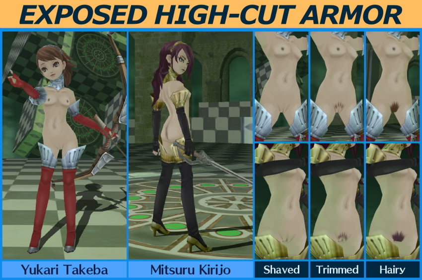 2024 2girls 3d 3d_(artwork) 3d_model accurate_art_style armwear armwear_only arrow_(weapon) ass atlus back_groove black_armwear black_legwear bow_(weapon) breasts brown_eyes brown_hair casual catnatic collarbone crotch_lines dark_nipples duo english_text exposed exposed_breasts exposed_pussy exposed_torso exposure eyelashes female female_only game_mod gameplay_screenshot girl girls gloves gloves_only gold_clothing hairy_pussy headwear headwear_only heels high-cut_armor holding_weapon human ineffective_clothing legwear legwear_only long_hair mitsuru_kirijo mitsuru_kirijo_(sexy_armor) mod mostly_nude mostly_nude_female multiple_images naked navel nipples nsfw nude nude_edit nude_filter nude_mod on_model pale_skin pcsx2 persona persona_3 persona_3_fes pose pubes pubic_hair purple_hair pussy red_armwear red_legwear screencap shaved_pussy shoulder_blades side_boob silver_clothing small_breasts standing sword tartarus text trimmed_pubic_hair unconvincing_armor vagina variations vulva weapon yukari_takeba