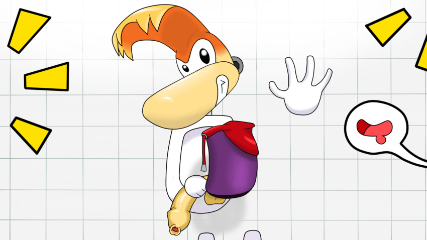 1boy balls bathroom clothed clothing drreverb foreskin hair japan long_foreskin male male_only penis rayman rayman_(series) smile solo toilet ubisoft uncut unretracted_foreskin urinal video_games