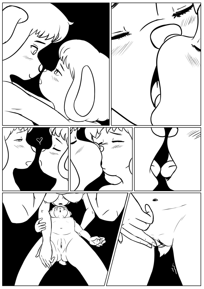 2017 5_fingers age_difference anthro bedroom bedroom_eyes blush breasts canine closed_eyes clothing comic digital_media_(artwork) dog duo female fingering french_kissing furry hair half-closed_eyes heart hi_res kissing low-angle_view mammal monochrome mrs._hudson navel nipples nude perspective polly_(sherlock_hound) pubes pussy seductive sherlock_hound_(series) short_hair smile vinoda young yuri