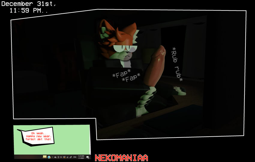 3d alone anthro dark_room fox furry furry_only happy_new_year male_only masturbating nekomaniaa roblox roblox_avatar robloxian self_upload