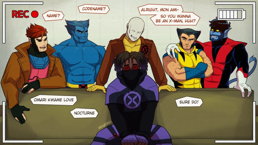 bara beast_(x-men) fully_clothed gambit hank_mccoy james_howlett kurt_wagner male male_only marvel marvel_comics morph muscles muscular nightcrawler original_character remy_lebeau speech_bubble vvulfbara wolverine_(x-men) x-men