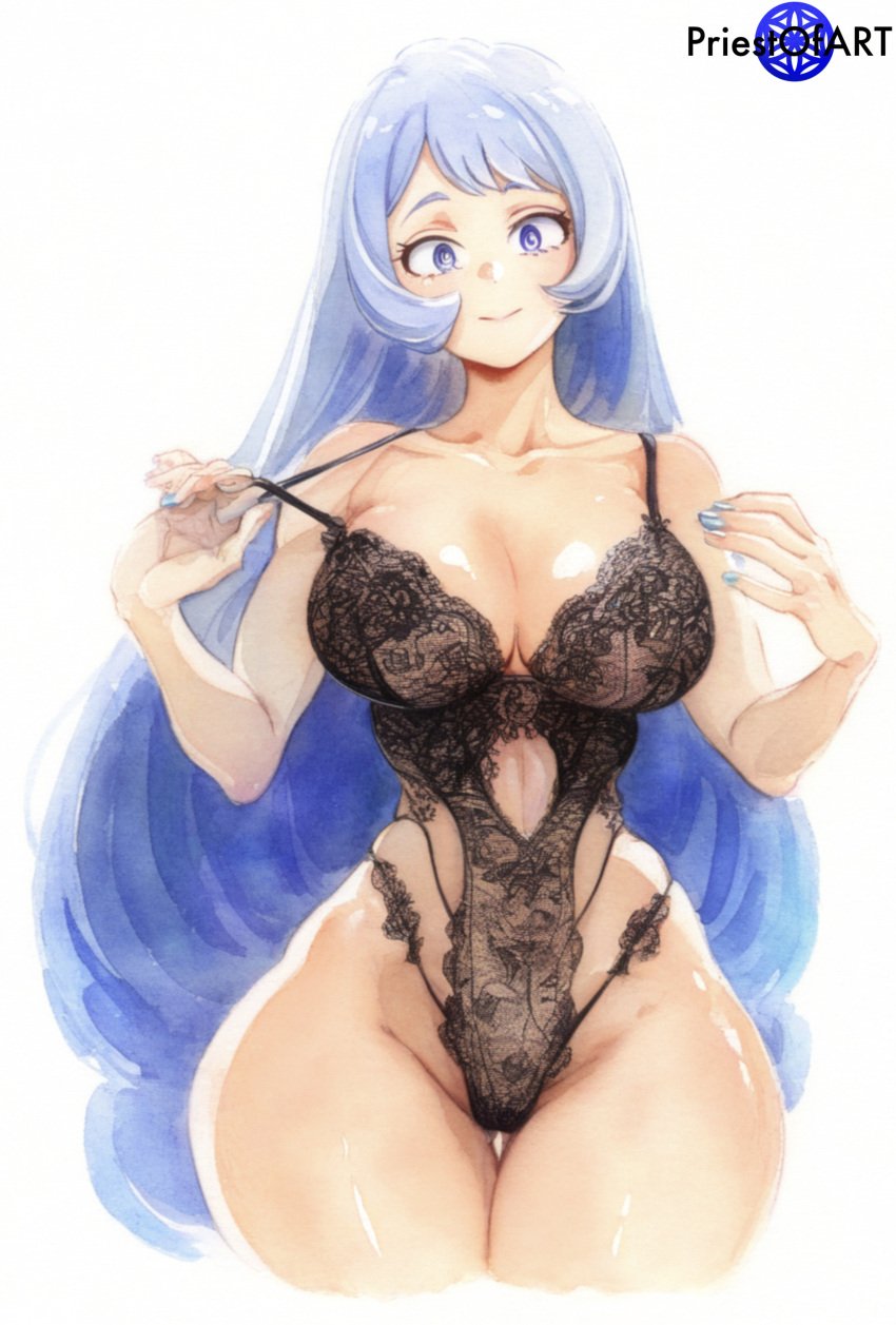 1girls ai_generated blue_eyes blue_hair boku_no_hero_academia curvy curvy_body curvy_female curvy_figure female female_focus female_only from_side lingerie long_hair medium_breasts my_hero_academia nejire_hado one-piece priestofart simple_background solo solo_female solo_focus tagme tagme_(artist) tagme_(character) thick_thighs white_background wide_hips