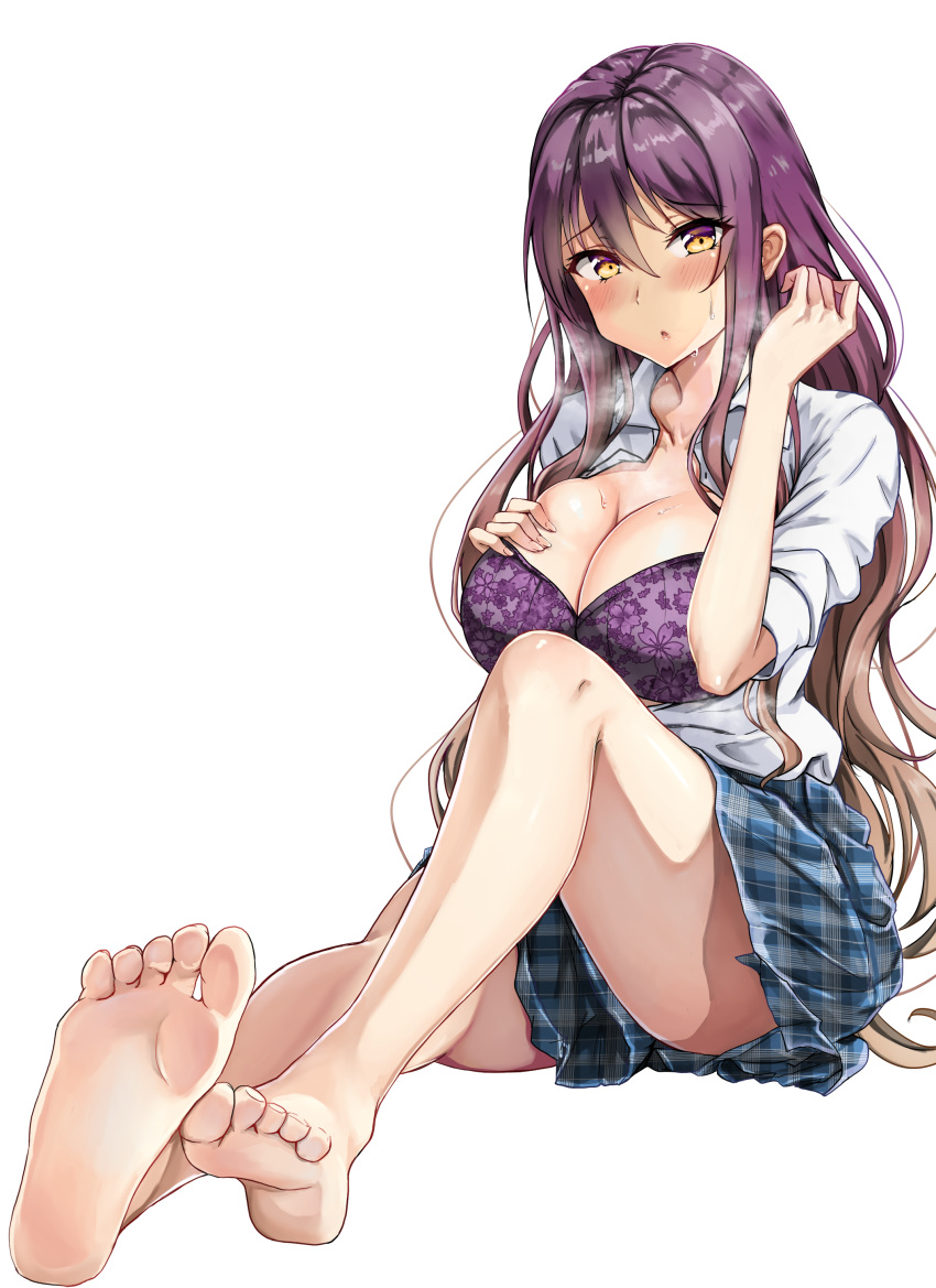 amagi_(amagi626) blush bra breasts cleavage clothed feet hijiri_byakuren purple_hair touhou white_background yellow_eyes