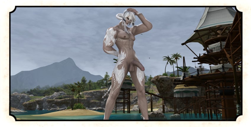 au_ra big_cock big_penis final_fantasy_xiv male muscular_male solo_male