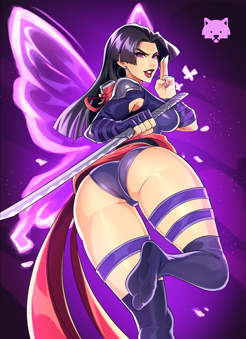 1girls ass ass_focus big_ass cameltoe female female_only josephwolf marvel marvel_rivals psylocke psylocke_(marvel_rivals) socks thick_ass thick_thighs vengeance_psylocke