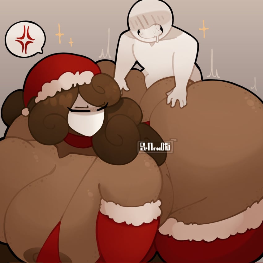 1boy angry ass big_ass big_breasts breasts christmas female lady_silhouette oc penetration srnava taller_girl