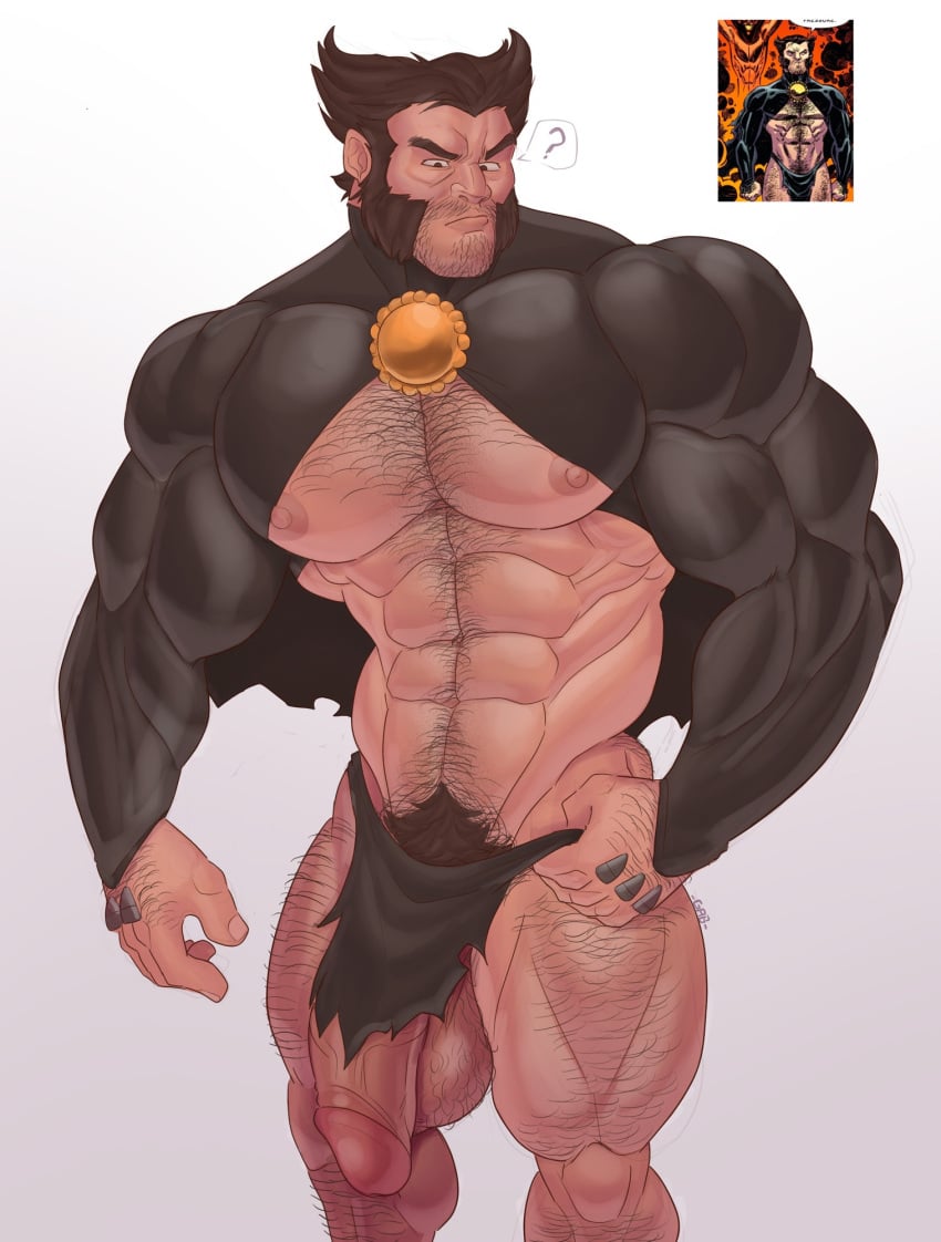 balls bara big_balls big_muscles big_penis body_hair facial_hair flaccid gab_art james_howlett loincloth male male_only marvel marvel_comics muscles muscular penis reference_image solo solo_male wolverine_(x-men) x-men