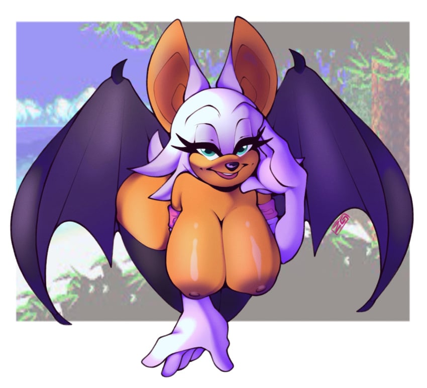 2d 2d_(artwork) 2d_artwork angel_island anthro anthro_female anthro_only bat_ears bat_wings bent_forward big_ass big_breasts big_butt blue_eyes breasts breasts_bigger_than_head breasts_focus breasts_out bubble_ass bubble_butt dark-skinned_female dark_areola dark_nipples dark_skin eyelashes furry furry_female furry_only gloves half-closed_eyes huge_breasts mobian_(species) pink_lipstick rouge_the_bat sega smiling smiling_at_viewer sonic_(series) sonic_the_hedgehog_(series) stockings thick_ass thick_butt thick_eyelashes thick_thighs thick_upper_lip thighhighs thighs topless white_fur zaneygal