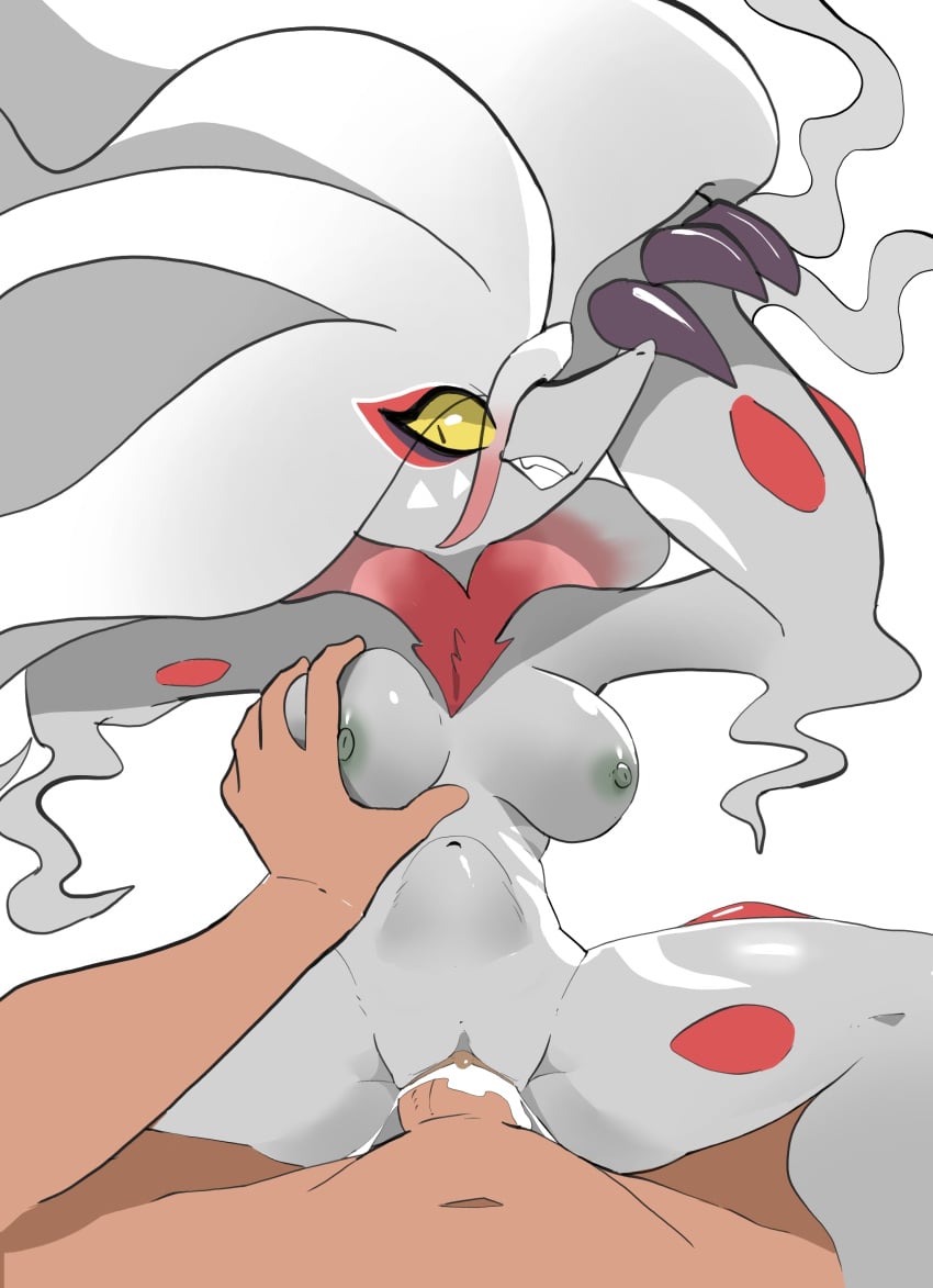 absurd_res anthro anthro_penetrated areola biped bodily_fluids breasts cervikalova claws cum cum_in_pussy cum_inside duo female female_penetrated fur generation_8_pokemon genital_fluids genitals grey_body grey_fur hi_res hisuian_form hisuian_zoroark human human_on_anthro human_penetrating human_penetrating_anthro interspecies looking_at_viewer male male/female male_penetrating male_penetrating_female mammal multicolored_body nintendo nipples penetration pokemon pokemon_(species) pokephilia pussy red_body red_fur regional_form_(pokemon) sex simple_background stomach_bulge teeth white_areola white_background white_nipples