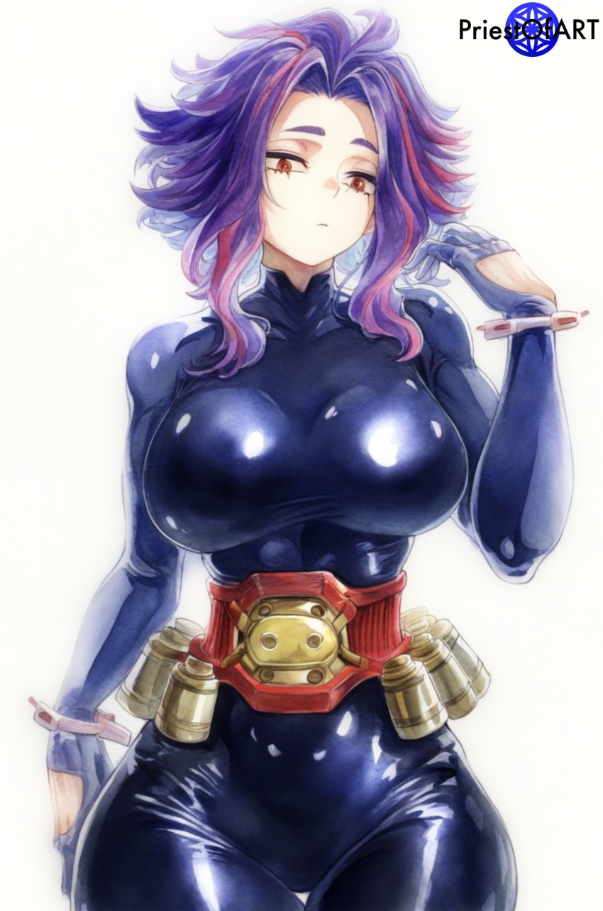 abs ai_generated boku_no_hero_academia color female female_focus female_only fit fit_female front_view lady_nagant latex multicolored_hair muscular muscular_female my_hero_academia priestofart purple_eyes purple_hair short_hair simple_background solo solo_female solo_focus tagme tagme_(artist) tagme_(character) white_background wide_hips