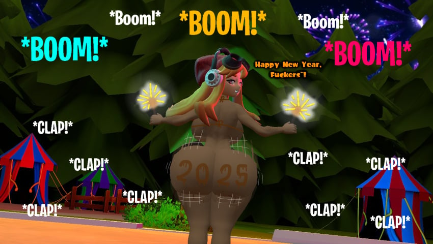 ass_clapping ass_focus ass_shake big_ass big_ass_cheeks big_butt bikini_top bottomless bubble_butt fat_ass fireworks huge_ass kaibernation looking_at_viewer meggy_spletzer new_year smg4 sparklers talking_to_viewer twerking writing_on_ass