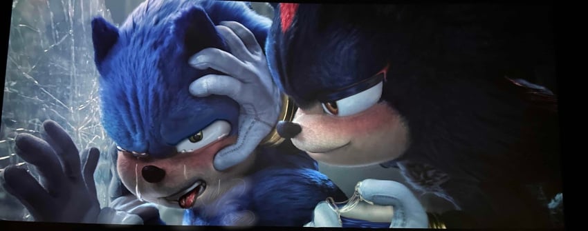 black_fur blue_fur drawover fangs gay gay_domination gay_sex green_eyes hand_on_head implied_penetration lewd_face male_only movie_reference movie_shadow movie_sonic red_eyes screenshot_edit shadow_the_hedgehog sonadow sonic_the_hedgehog sonic_the_hedgehog_(film) tears