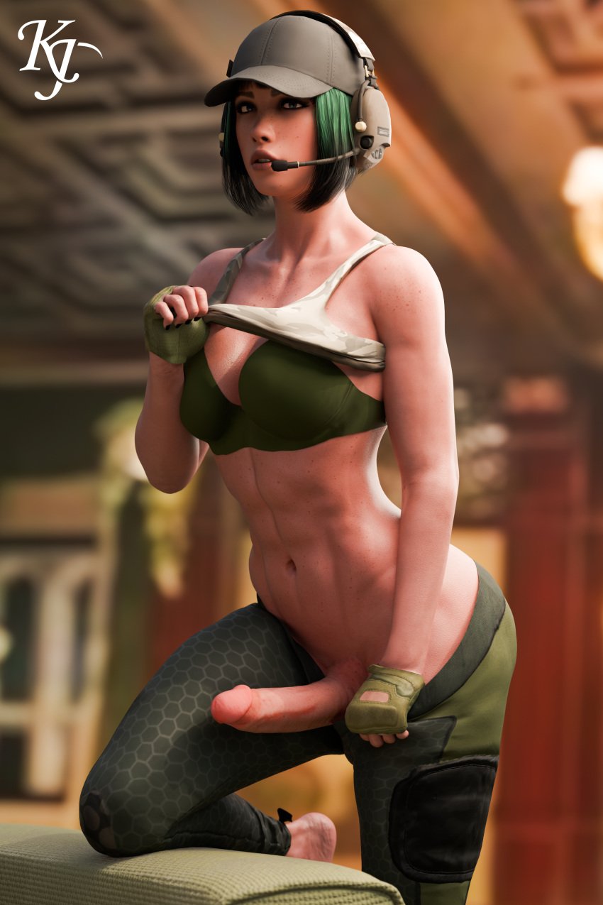 3d big_penis blender bra bra_lift ela_(rainbow_six) futa_only futanari hard_cock kjthegrimreaper leggings pants pants_down pinup rainbow_six rainbow_six_siege solo