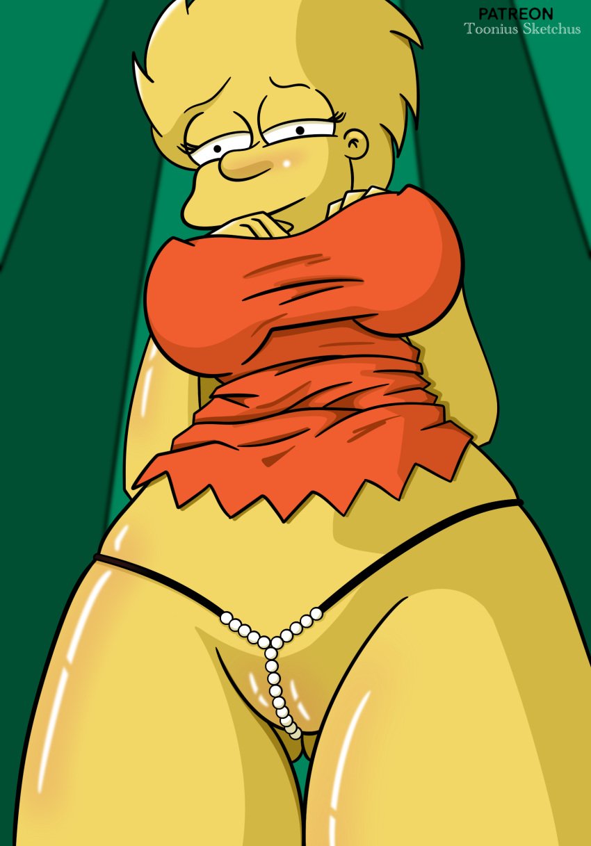 2d clothed female lisa_simpson pussy pussy_peek selfie the_simpsons thong thong_panties toonius_sketchus