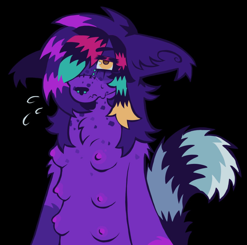 6_breasts alternative_fashion anthro anthro_only breasts canid canine female freakfluff fur hi_res mammal multi_breast purple_body purple_fur scene_(fashion) scene_haircut solo sparklefur