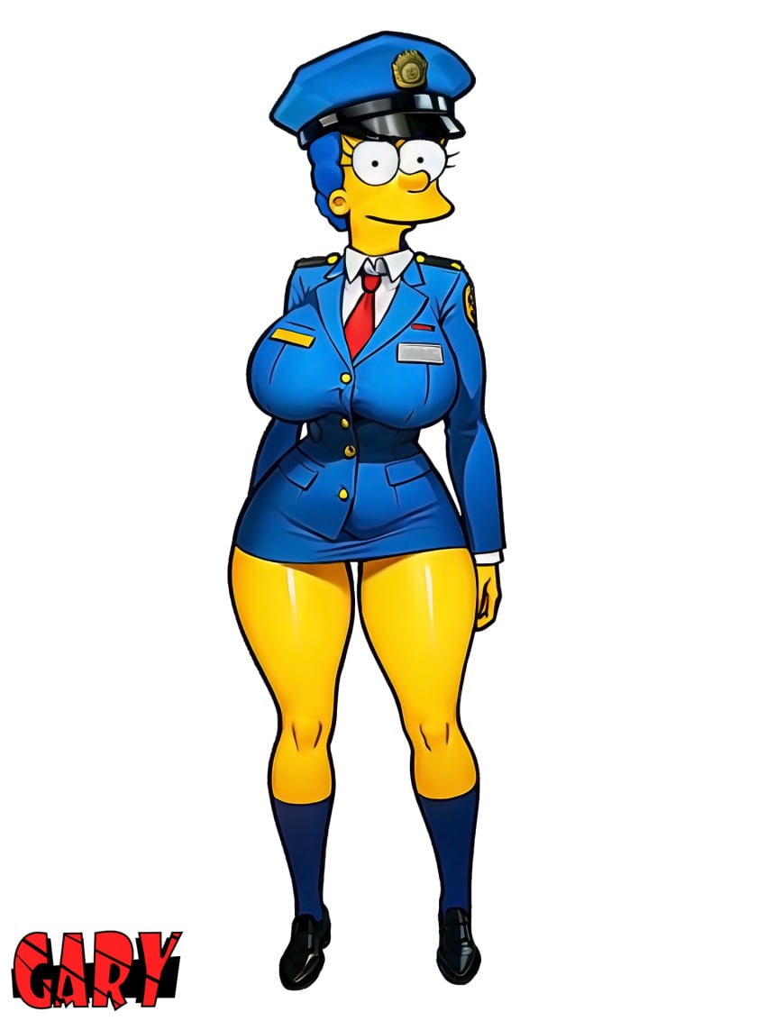 1girls 20th_century_fox 20th_century_studios ai_generated alpha_channel female female_only for_sticker_use gary_(artist) hourglass_figure human marge_simpson png police police_hat police_uniform policewoman short_skirt sticker_template the_simpsons transparent_background transparent_png yellow_skin