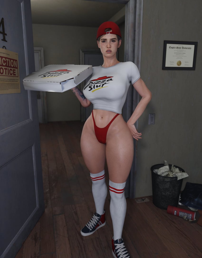 1girls 3d clothing delivery_employee ellie_(the_last_of_us) ellie_williams fast_food female female_only footwear full_color headwear human kookrak naughty_dog no_penetration pale_skin pizza_girl pizza_slut socks solo solo_female sony_interactive_entertainment tagme the_last_of_us the_last_of_us_2 uniform