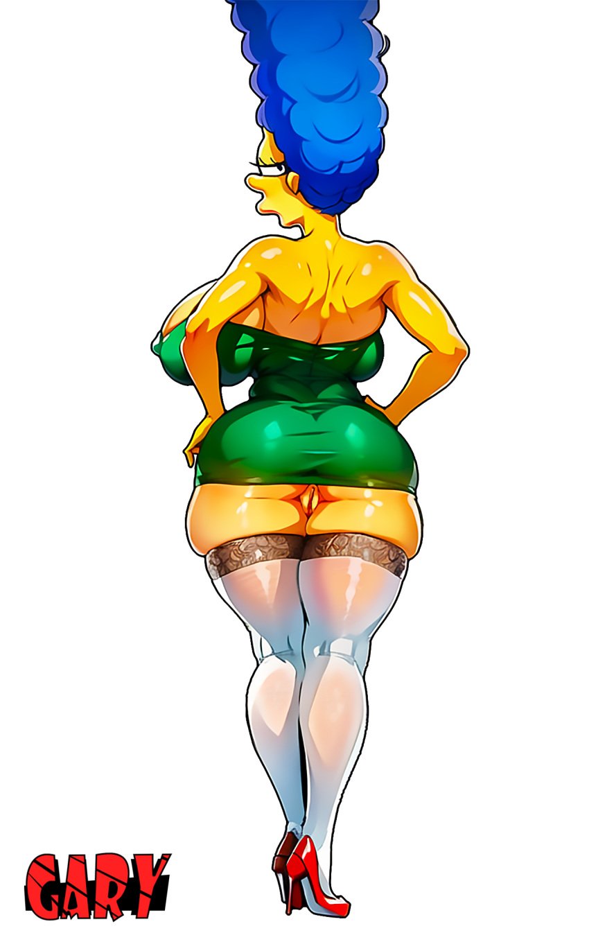 1girls 20th_century_fox 20th_century_studios ai_generated alpha_channel big_ass female female_only for_sticker_use gary_(artist) hands_on_hips looking_back marge_simpson png sticker_template the_simpsons transparent_background transparent_png yellow_skin