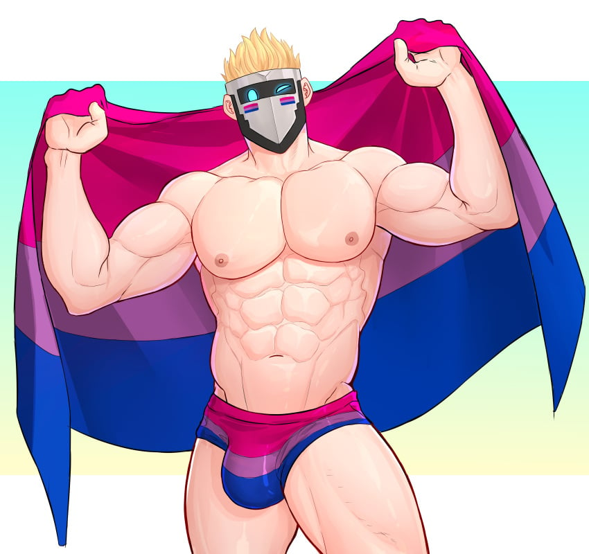 abs bara biceps big_bulge bisexual bisexual_flag bisexual_male bisexual_pride_colors blonde_hair bulge lgbt_pride lgbt_pride_colors male male_nipples male_only mask masked masked_male mlacc muscular_male nipples pecs pride_flag silvyspark underwear