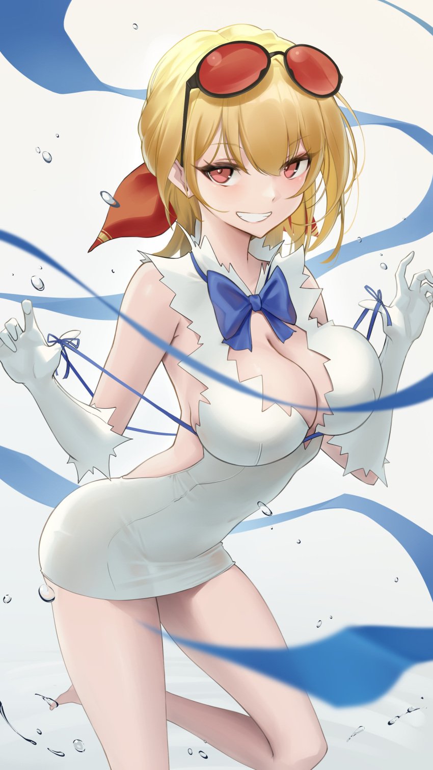 1girls absurd_res absurdres arm_gloves armpits bare_armpits bare_calves bare_knees bare_legs bare_shoulders bare_skin bare_soles bare_thighs bare_toes barefoot blonde_eyebrows blonde_female blonde_hair blonde_hair_female blue_bowtie blue_ribbon bowtie breasts cleavage deity dot_nose dress dungeon_ni_deai_wo_motomeru_no_wa_machigatteiru_darou_ka elbows european_mythology eyebrows_visible_through_hair feet female female_focus female_only fingers gloves goddess greek_mythology hair_between_eyes hair_ribbon half_naked hestia_(danmachi) high_resolution highres hololive hololive_indonesia hourglass_figure kaela_kovalskia knees large_breasts legs light-skinned_female light_skin lips long_hair looking_at_viewer mythology naked naked_female nude nude_female parted_lips public_domain red_eyes red_eyes_female red_hair_ribbon red_ribbon ribbon shoulders sideboob simple_background slender_body slender_waist slim_girl slim_waist smile smiling smiling_at_viewer soles solo somebody_(leiking00) standing sunglasses sunglasses_on_forehead sunglasses_on_head thick_thighs thighs thin_waist toes upper_body virtual_youtuber white_arm_gloves white_background white_dress white_gloves wide_hips