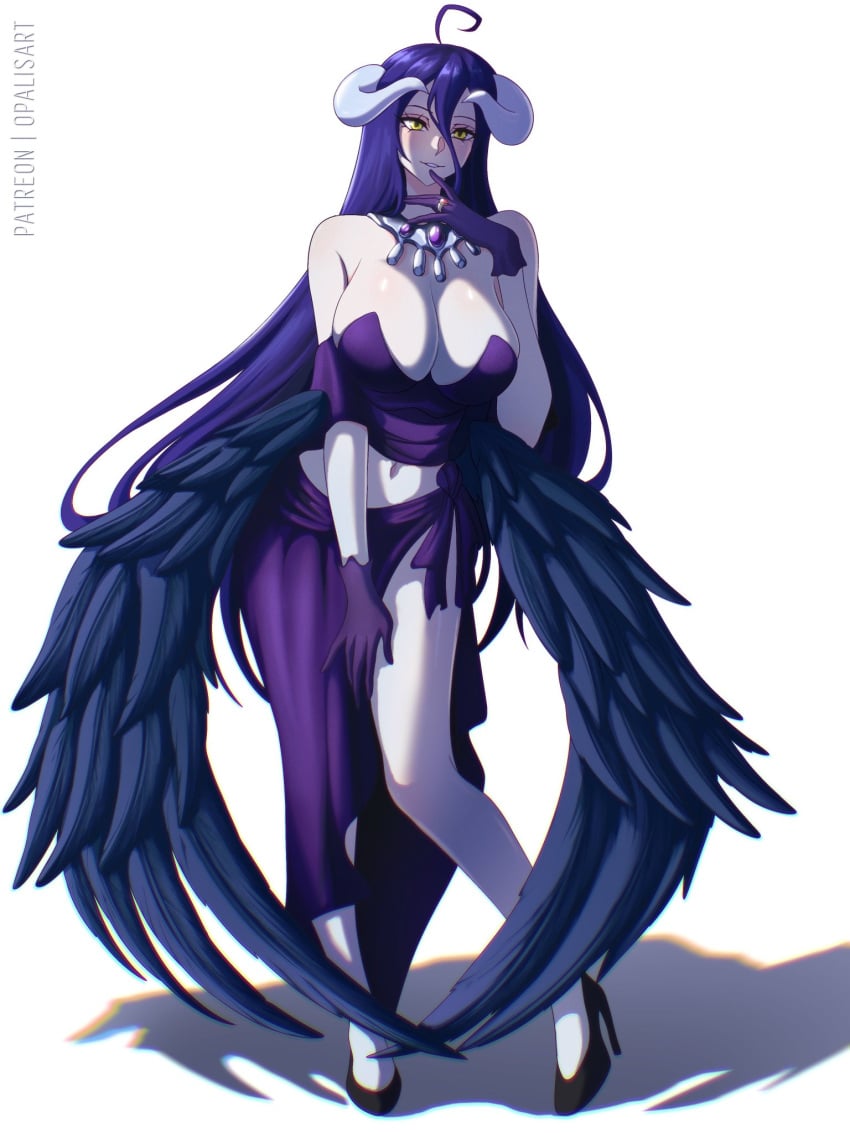 1girls albedo_(overlord) bare_arms bare_legs bare_shoulders bare_thighs big_breasts black_hair blush clothed clothing color female female_focus female_only hi_res horns large_breasts light-skinned_female light_skin long_hair looking_at_viewer opalisart overlord_(maruyama) solo solo_female succubus tagme thick_thighs wings yellow_eyes