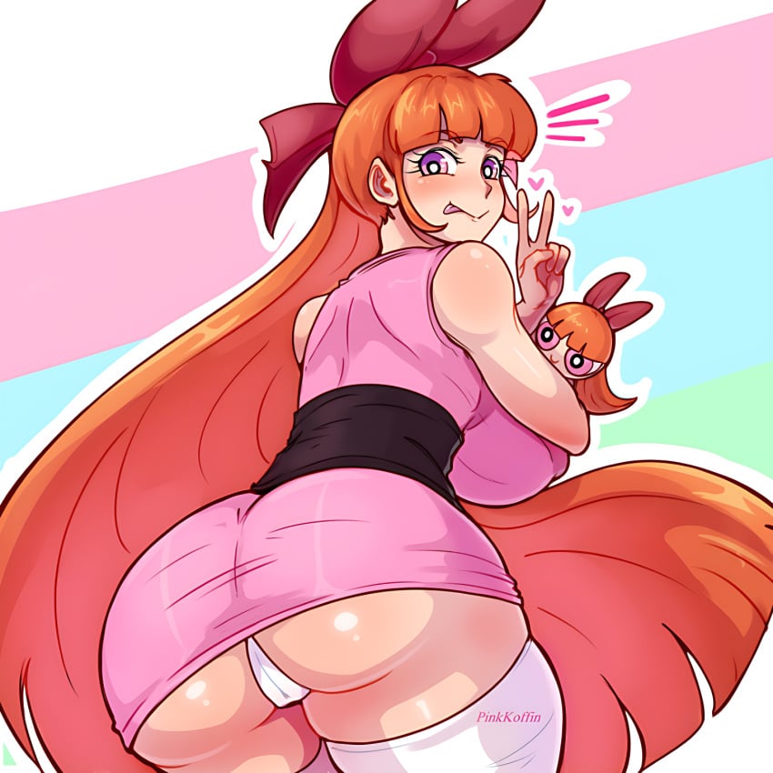 2020 2020s aged_up artist_name ass big_ass big_breasts blossom_(powerpuff_girls) cartoon_network dat_ass female female_focus female_only from_behind hair light-skinned_female long_hair looking_at_viewer looking_back nipple_bulge orange_hair orange_hair_female panties pinkkoffin powerpuff_girls red_eyes solo thick_ass thick_thighs thighhighs thighs underwear viewed_from_below white_panties white_thong