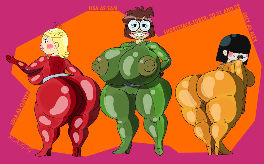 3girls aged_up alex_(totally_spies)_(cosplay) ass back_view badonkadonks big_nipples black_hair black_lipstick blonde_hair brown_hair cartoon_network clover_(totally_spies)_(cosplay) fat_ass front_view glasses green_bodysuit green_lipstick hair_covering_eyes heels huge_ass huge_breasts latex latex_bodysuit latex_clothing latex_suit lipstick lisa_loud lola_loud lucy_loud massive_breasts nickelodeon nipples nipples_visible_through_clothing notagoodguy1_(autor) pink_lipstick red_bodysuit sam_(totally_spies)_(cosplay) shortstack shortstack-tober small_body small_female small_woman teletoon the_loud_house thick_ass thick_breasts thick_hips thick_lips thick_thighs tiara tight_clothes tight_fit totally_spies yellow_bodysuit