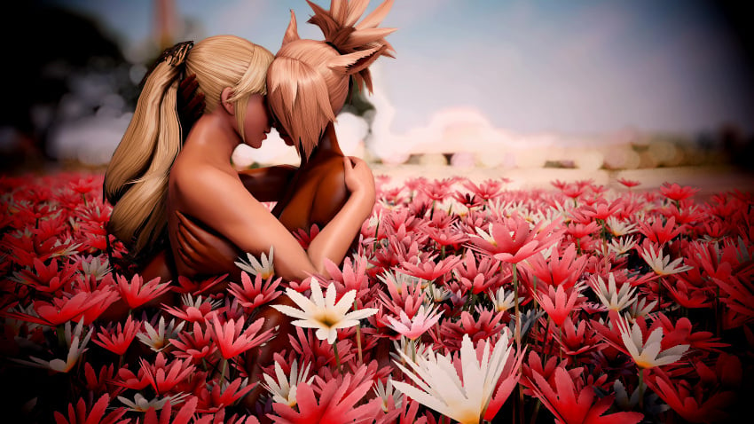 animal_ears blonde_hair cat_ears catgirl final_fantasy final_fantasy_xiv gpose(ffxiv) kissing lyse_hext m'naago making_out romantic wallpaper