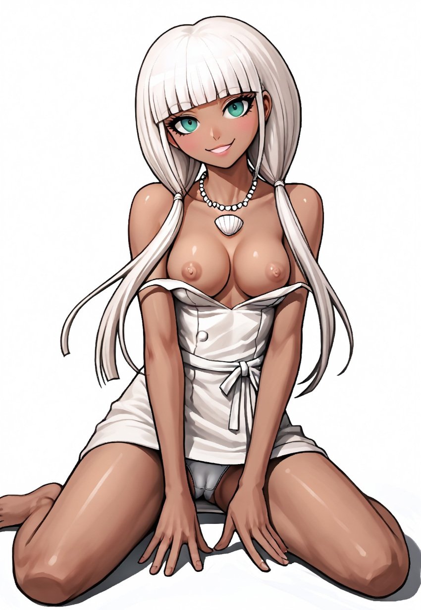 1girls ai_generated angie_yonaga blue_eyes breasts cute danganronpa danganronpa_v3 dark-skinned_female female human looking_at_viewer petite_female small_breasts smile tanned_female tanned_skin white_hair yonaga_angie