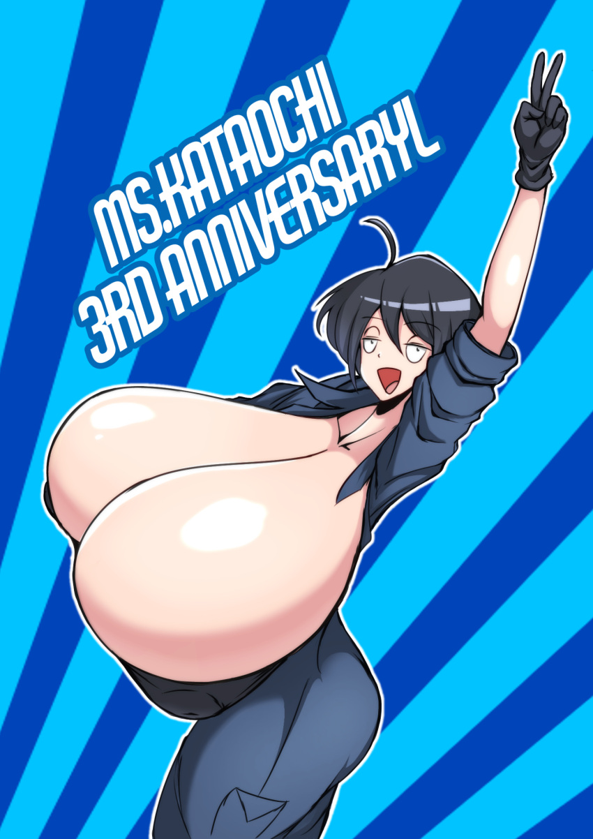 1girls 30th_video_rentals black_gloves breasts female gigantic_breasts gloves huge_breasts indie_virtual_youtuber jumpsuit kataochi_chuuko virtual_youtuber