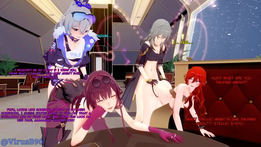 3d 3girls 4girls ahe_gao all_fours artist_name ass ass_expansion ass_grab bare_shoulders bent_over black_choker black_footwear black_gloves black_jacket black_shirt black_shorts blue-tinted_eyewear blue_eyes blush boots bottomless bracelet breast_expansion breasts choker closed_eyes closed_mouth clothed clothed_female clothed_female_nude_female clothed_sex coat collarbone comic completely_nude corruption couch crop_top crossed_bangs dildo doggy_style drill_hair earrings english_text excessive_cum eyewear_on_head female fingerless_gloves fur-trimmed_jacket fur_trim futa_transformation futa_with_female futanari gigantic_penis glasses gloves goggles goggles_on_head grey_eyes grey_hair group_sex hair_between_eyes harness heart himeko(honkai:star_rail) honkai:star_rail huge_breasts huge_cock hyper hyper_ass hyper_breasts hyper_penis implied_futa indoors jacket jewelry kafka_(honkai:_star_rail) koikatsu large_breasts long_hair long_sleeves looking_at_another looking_down medium_breasts medium_hair multicolored_hair multiple_girls naked navel nipples nude nude_female one_eye_closed open_clothes open_jacket open_mouth pantyhose parallel_sex parted_lips pince-nez pink_gloves ponytail public_indecency purple-tinted_eyewear purple_eyes purple_gloves purple_hair purple_pantyhose pussy_juice red_hair ribbon ring round_eyewear sex sex_from_behind sex_toy shirt shorts silver_wolf(honkai:star_rail) single_glove small_breasts smile speech_bubble standing stelle(honkai:star_rail) stomach strap-on sunglasses table teeth thigh_boots thigh_strap thighhighs thighs tinted_eyewear tongue tongue_out trailblazer(honkai:_star_rail) twitter_logo twitter_username vaginal_penetration virusb90 white_shirt window yellow_eyes yuri