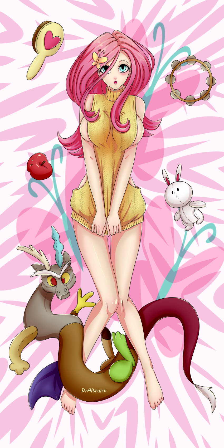 draltruist female fluttershy_(mlp) friendship_is_magic humanized lying_down meme my_little_pony plush_toy solo straight_hair virgin_killer_sweater