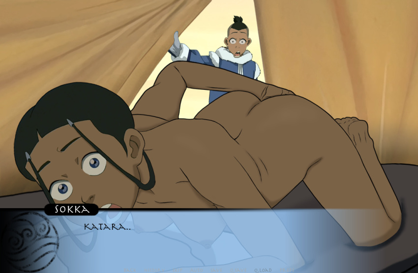 1boy 1girls 2d alternate_legends apexoid avatar_legends avatar_the_last_airbender clothing dark-skinned_female dark-skinned_male dark_skin female game_cg imminent_incest katara male medium_breasts nonbender sokka straight_hair text water_tribe