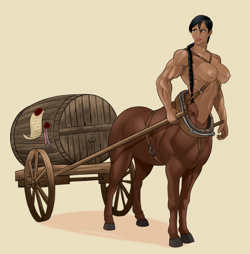 black_hair braid breasts centaur centauress eldarjusted female female_only hooves horse_collar monster_girl muscles muscular_female navel nipples nude solo taur