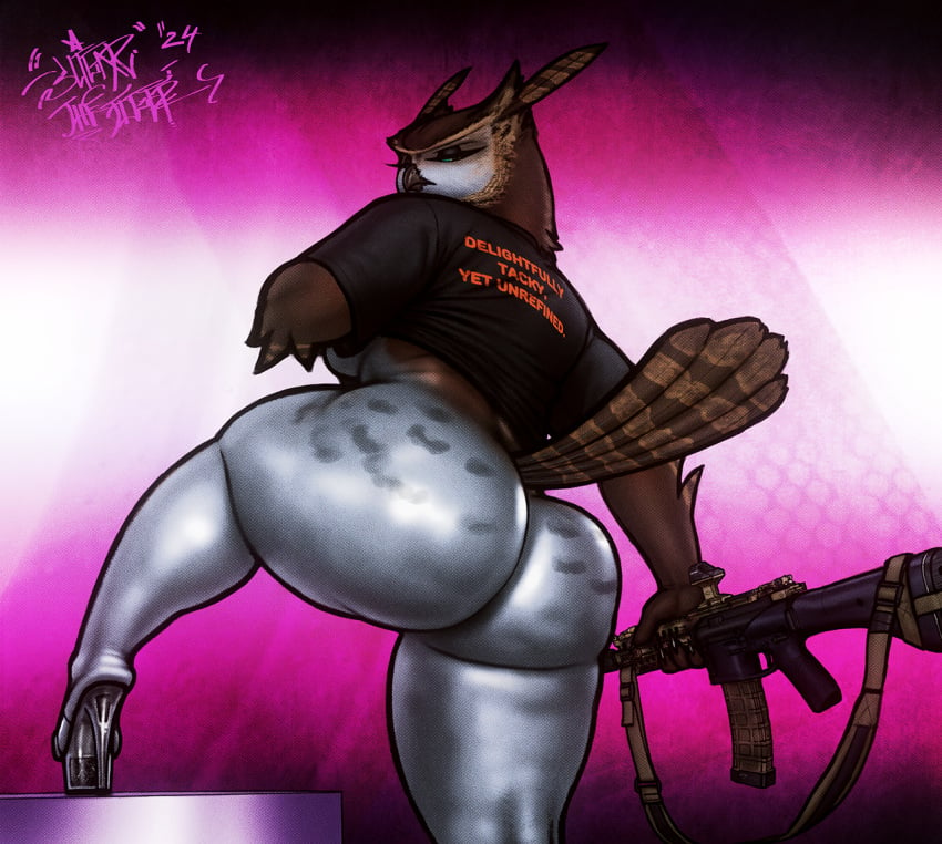 1girls anthro ass big_ass bottom_heavy bottomless breasts bubble_butt dat_ass fat_ass female female_only furry gun heels huge_ass large_ass leg_up longclaw_(sonic) looking_at_viewer looking_back original owl owl_humanoid paramount_pictures png rifle sega shoes sligarthetiger solo sonic_(series) sonic_the_hedgehog_(film) sonic_the_hedgehog_(series) tail_feathers text text_on_clothing thick_ass thick_thighs weapon wide_hips